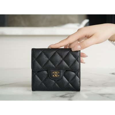 𝗖𝗛𝗔𝗘𝗡𝗟✦ 𝗖𝗹𝗮𝘀𝗶𝗰 𝗙𝗹𝗮𝗽 France 🇫🇷 Imported [HASS] Original Calfskin 🐂 Classic Trifold Wallet Black Gold